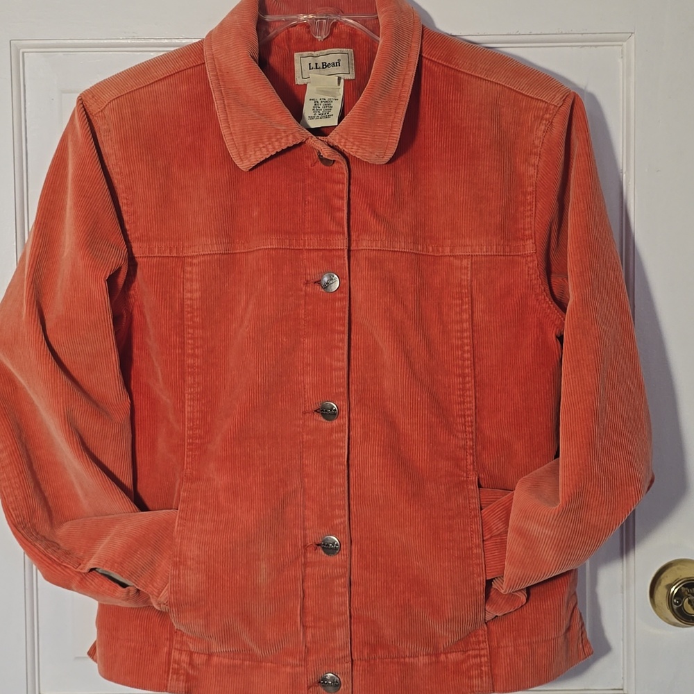 Wonderful Pink Salmon LL Bean Corduroy Jean Jacket XS Lined w/ Floral Flannel - Picture 6 of 10